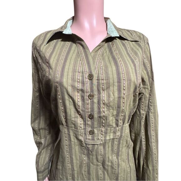 Pulp long sleeve ribbon stripe with darts Henley Shirt M - Picture 3 of 8